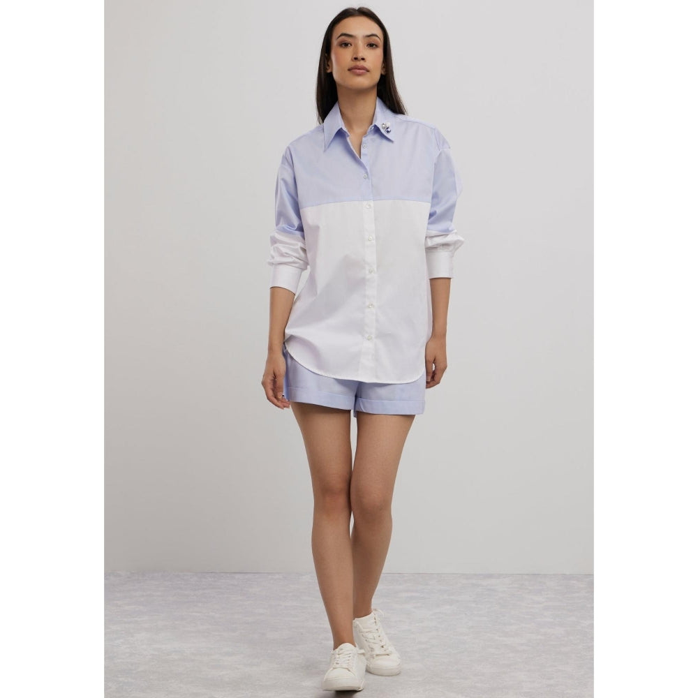 Pallavi Swadi Sky Blue Swarovski Block Shorts Co-Ord Set