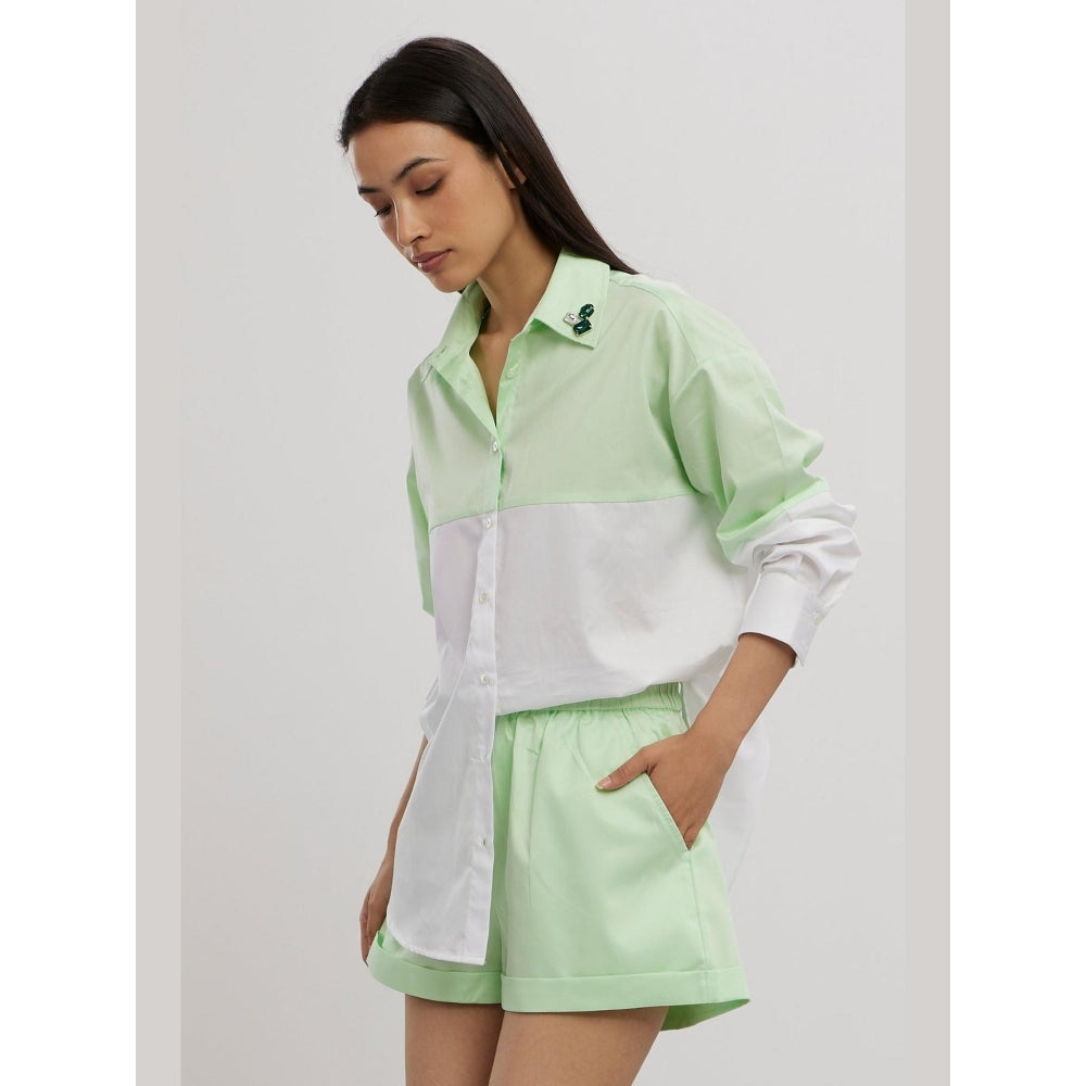 Pallavi Swadi Lime Green Swarovski Block Shorts Co-Ord Set