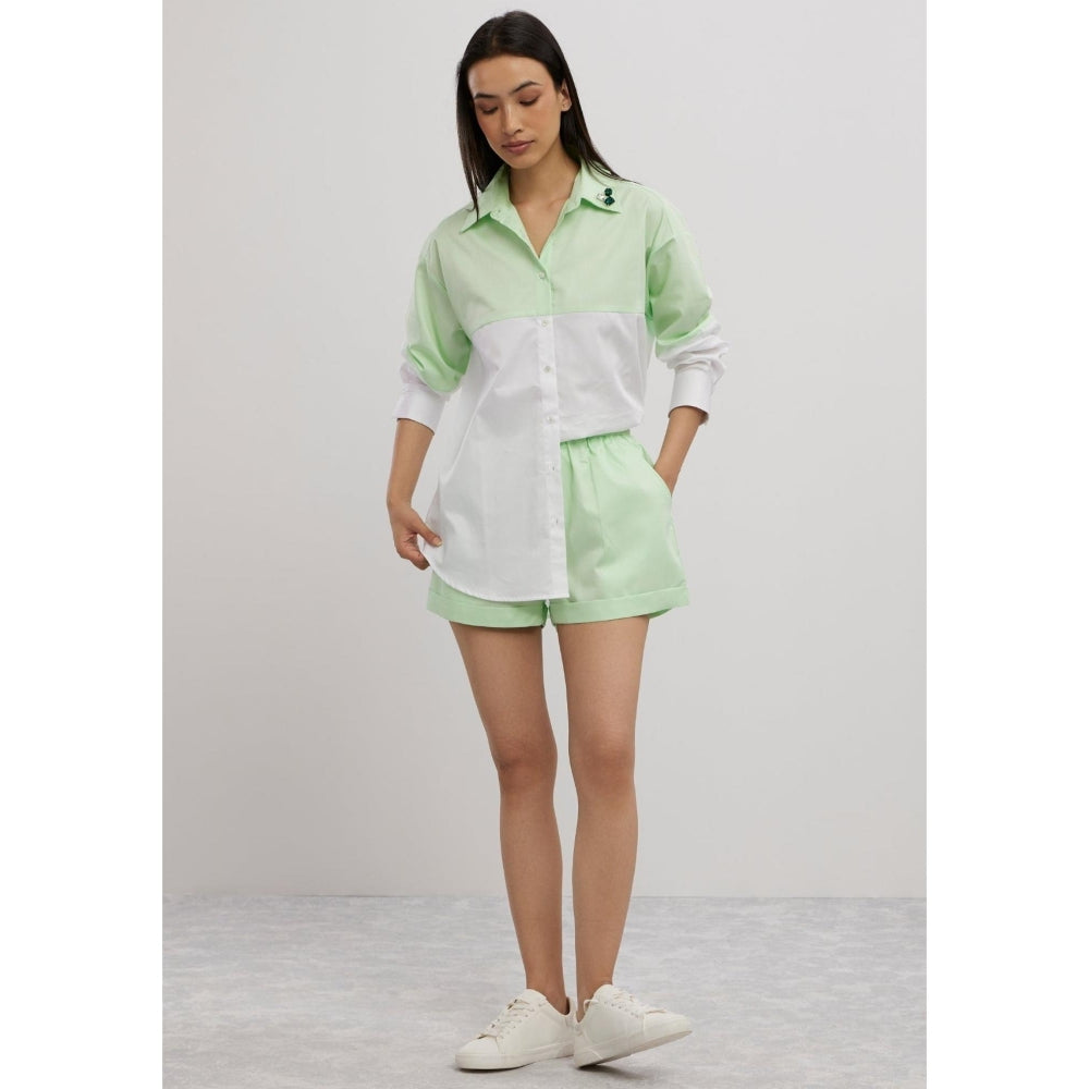 Pallavi Swadi Lime Green Swarovski Block Shorts Co-Ord Set