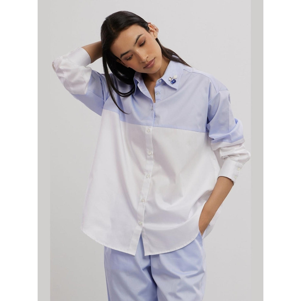 Pallavi Swadi Sky Blue Swarovski Block Co-Ord Set