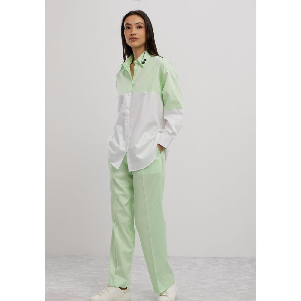 Pallavi Swadi Lime Green Swarovski Block Co-Ord Set