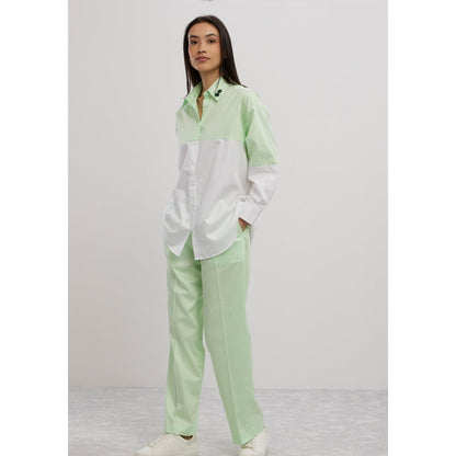 Pallavi Swadi Lime Green Swarovski Block Co-Ord Set