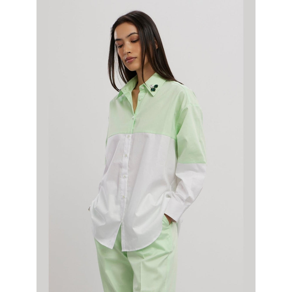 Pallavi Swadi Lime Green Swarovski Block Co-Ord Set