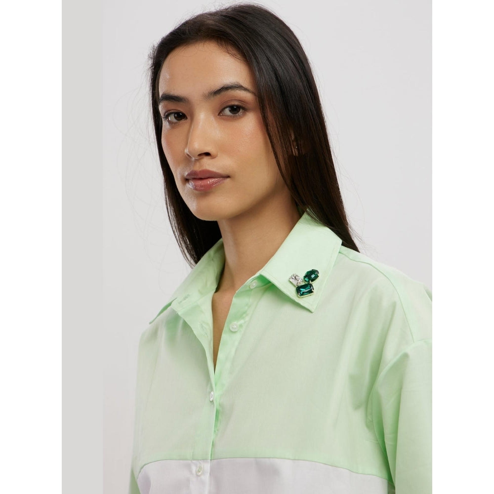 Pallavi Swadi Lime Green Swarovski Block Co-Ord Set