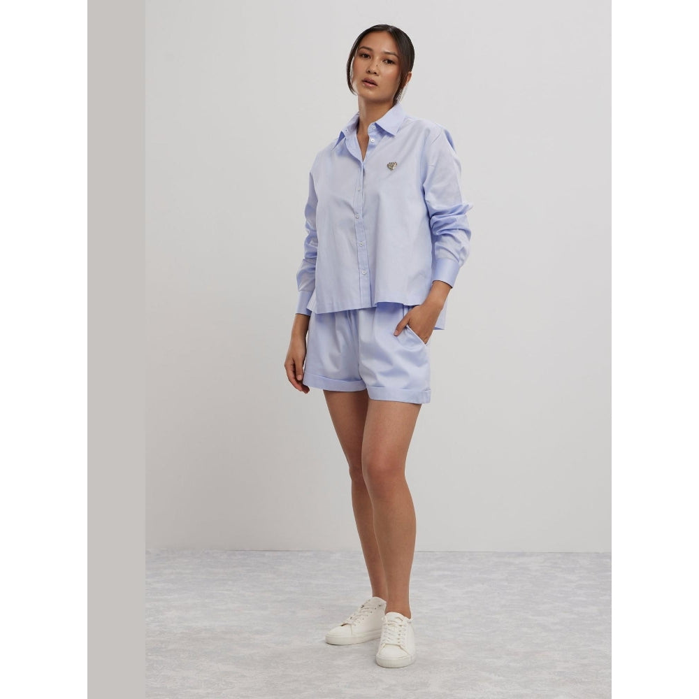 Pallavi Swadi Sky Blue Swarovski Heart Shorts Co-Ord Set