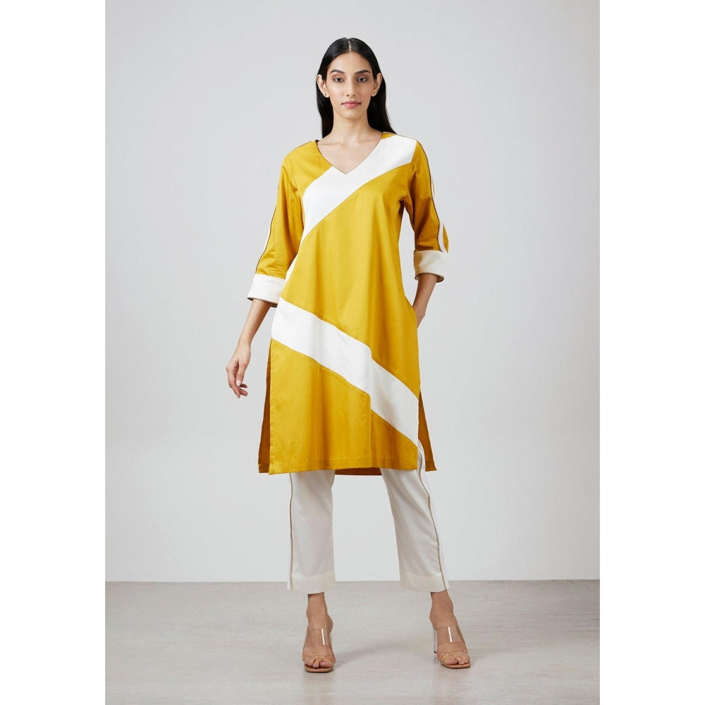 Pallavi Swadi Mustard Yellow Stripe Kurta with Pant