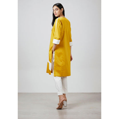 Pallavi Swadi Mustard Yellow Stripe Kurta with Pant