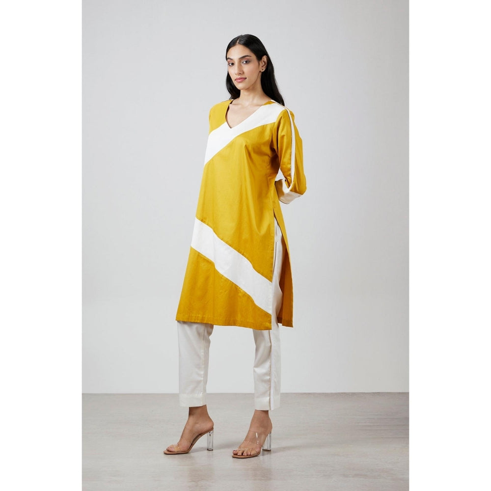 Pallavi Swadi Mustard Yellow Stripe Kurta with Pant