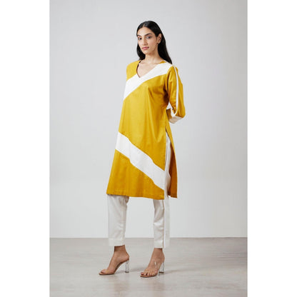 Pallavi Swadi Mustard Yellow Stripe Kurta with Pant