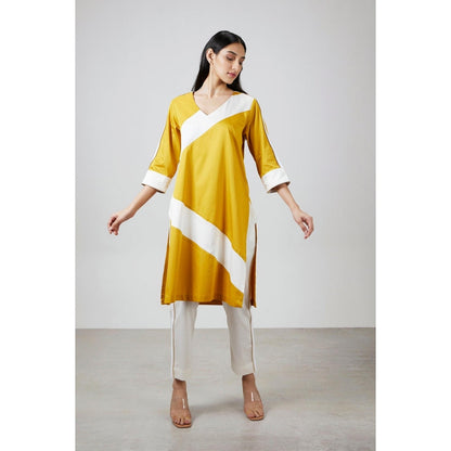 Pallavi Swadi Mustard Yellow Stripe Kurta with Pant