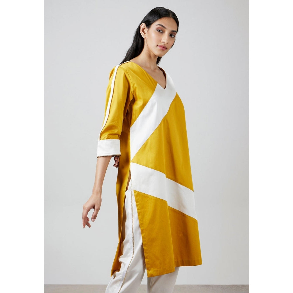 Pallavi Swadi Mustard Yellow Stripe Kurta with Pant