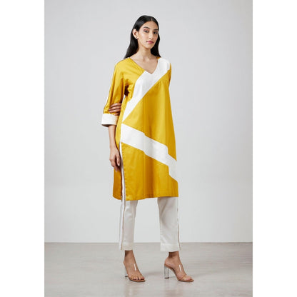 Pallavi Swadi Mustard Yellow Stripe Kurta with Pant