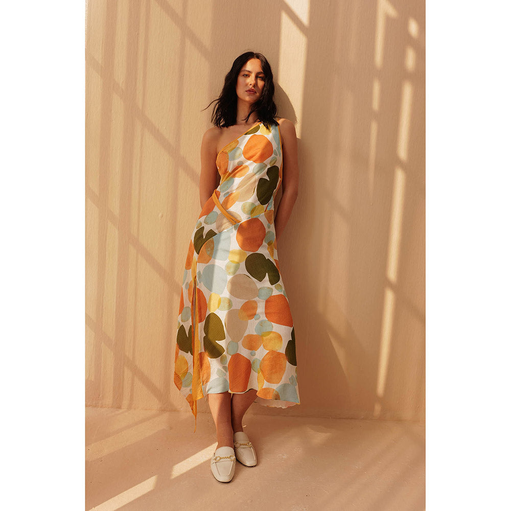 Pallavi Agarwal Yellow Printed Polka Dress With Adjustable Strap (Set of 2)