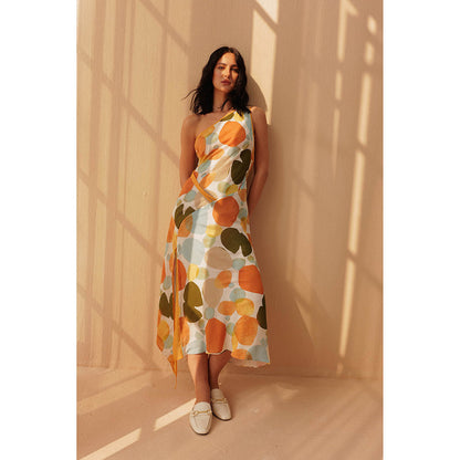 Pallavi Agarwal Yellow Printed Polka Dress With Adjustable Strap (Set of 2)