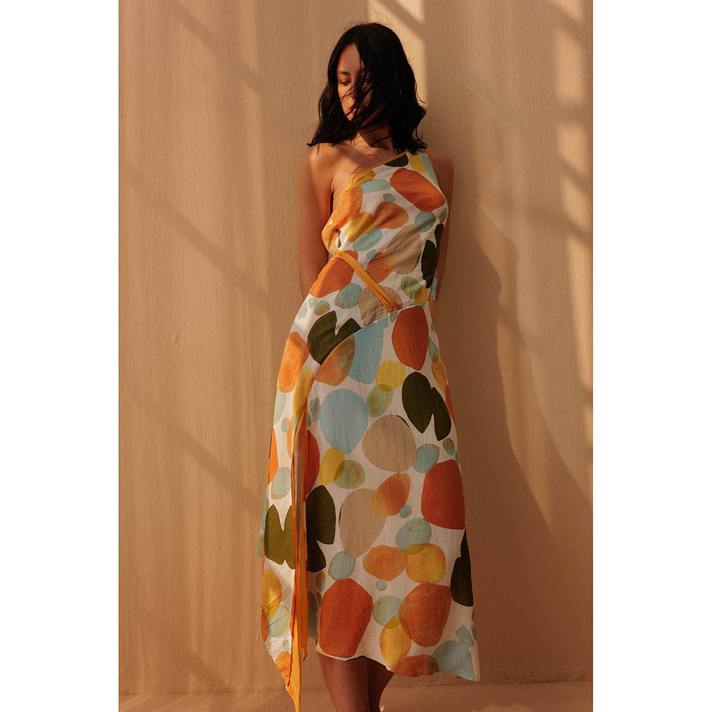 Pallavi Agarwal Yellow Printed Polka Dress With Adjustable Strap (Set of 2)