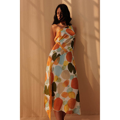 Pallavi Agarwal Yellow Printed Polka Dress With Adjustable Strap (Set of 2)