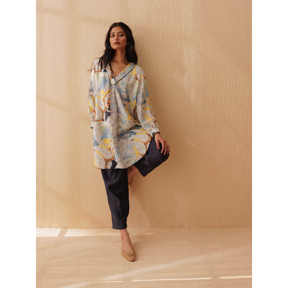 Pallavi Agarwal Blue Fay Tunic With Pant (Set of 2)