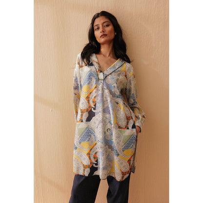 Pallavi Agarwal Blue Fay Tunic With Pant (Set of 2)