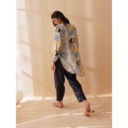 Pallavi Agarwal Blue Fay Tunic With Pant (Set of 2)