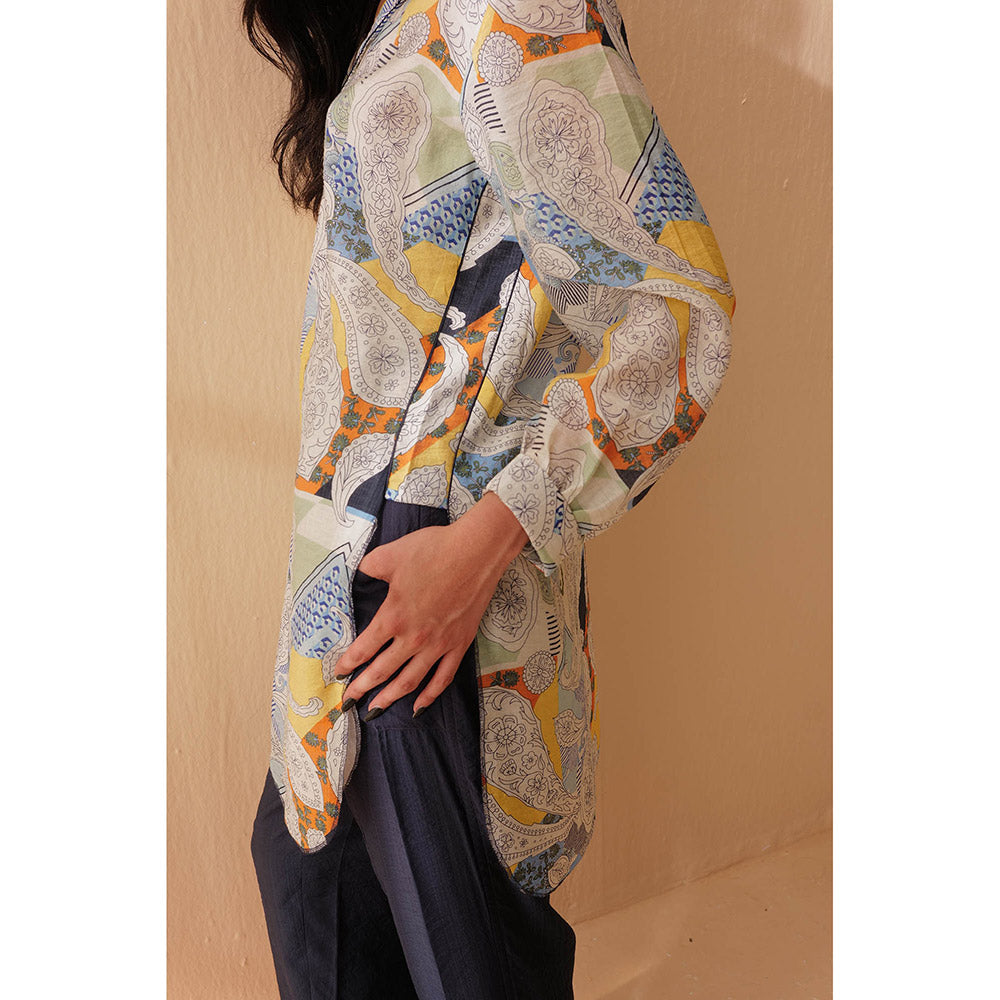 Pallavi Agarwal Blue Fay Tunic With Pant (Set of 2)