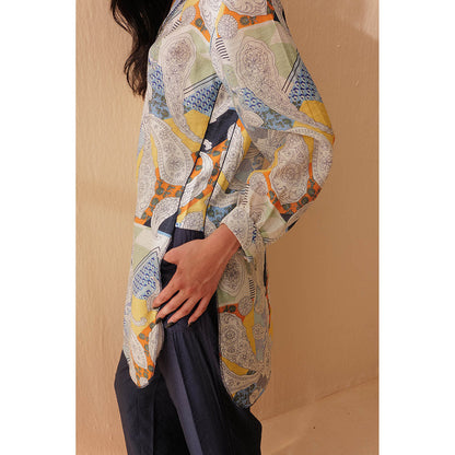 Pallavi Agarwal Blue Fay Tunic With Pant (Set of 2)