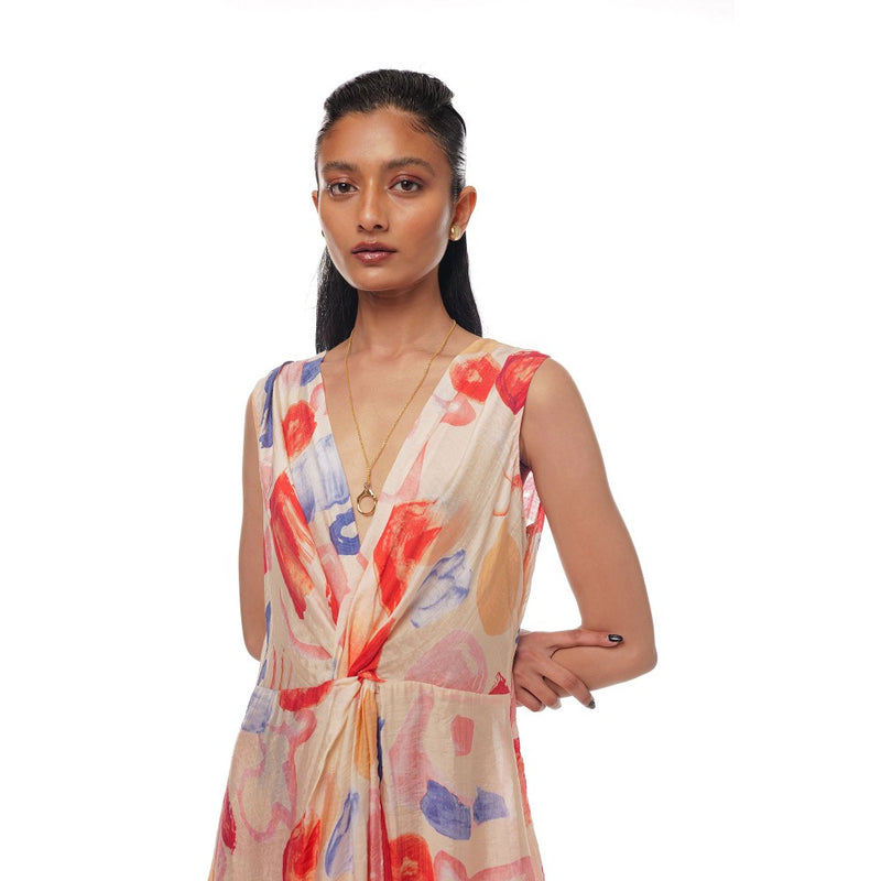 Pallavi Agarwal Beige Sophie Knot Midi Dress