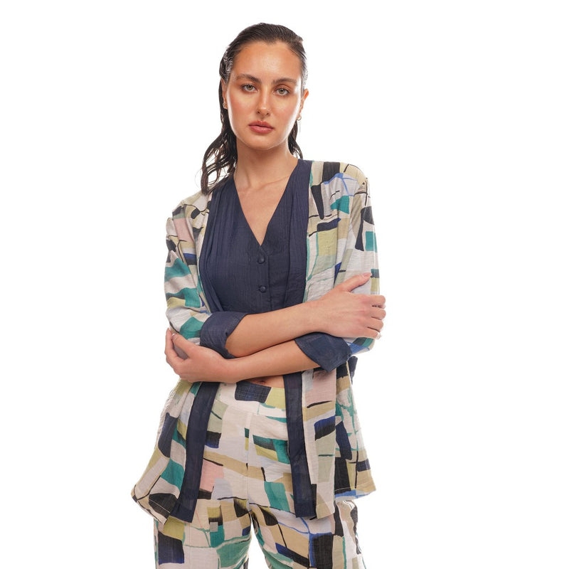 Pallavi Agarwal Blue Jace Open Jacket with Waist Coat and Pant (Set of 3)