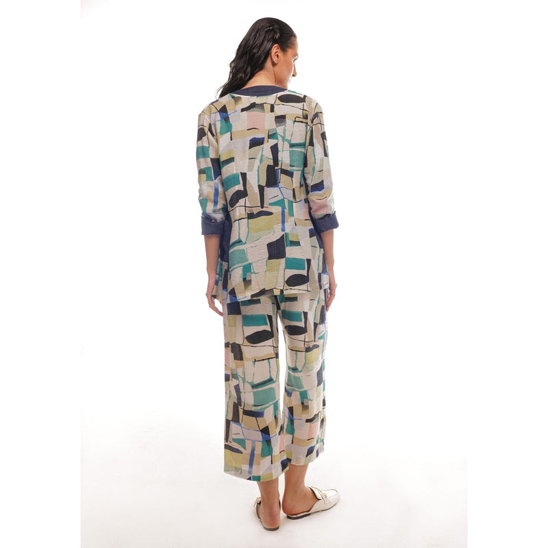 Pallavi Agarwal Blue Jace Open Jacket with Waist Coat and Pant (Set of 3)