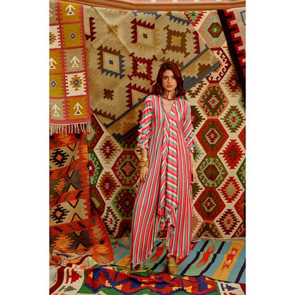 PALLAVI JAIPUR Hot Pink Indi-Leheriya Tassel Kurta with Pant (Set of 2)