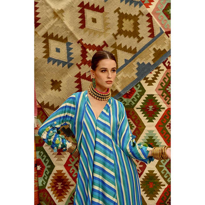 PALLAVI JAIPUR Cobalt Blue Indi- Leheriya Tassel Kurta with Pant (Set of 2)