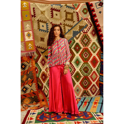 PALLAVI JAIPUR Hot Pink Indi-Leheriya Metal Bead Work Co-Ord (Set of 2)