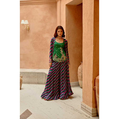 PALLAVI JAIPUR Multi Color Indie-Leheriya Kali Jacket and Sharara with Kurti (Set of 3)