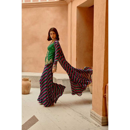 PALLAVI JAIPUR Multi Color Indie-Leheriya Kali Jacket and Sharara with Kurti (Set of 3)