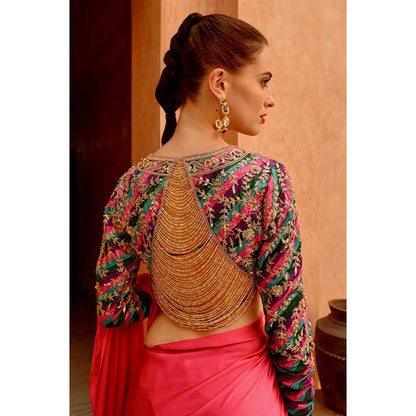 PALLAVI JAIPUR Hot Pink Drape Saree with Queen Stitched Blouse