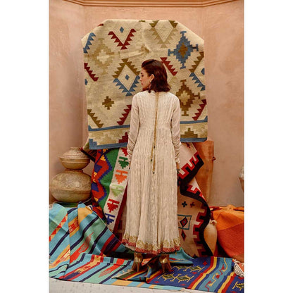 PALLAVI JAIPUR Fawn Crushed Anarkali (Set of 3)