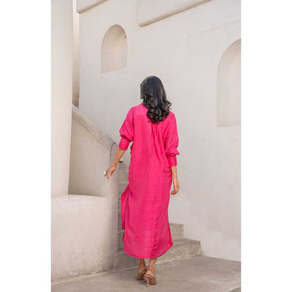 PALLAVI JAIPUR Gulbahar Hot Pink Tie-Up Shirt Dress