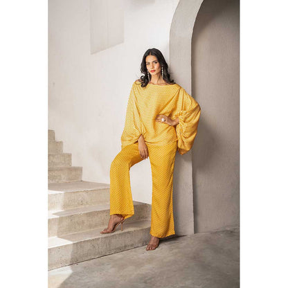 PALLAVI JAIPUR Gulbahar Marigold Yellow Off Shoulder Top With Pant (Set of 2)