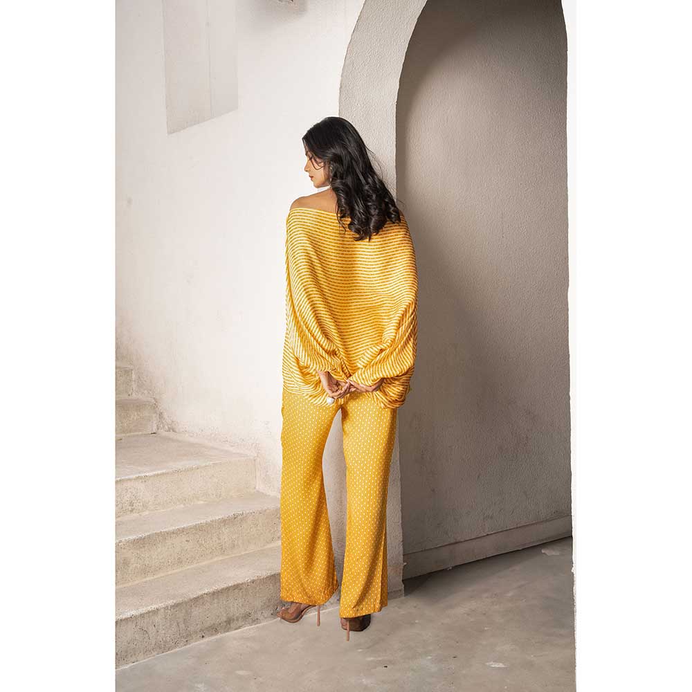PALLAVI JAIPUR Gulbahar Marigold Yellow Off Shoulder Top With Pant (Set of 2)