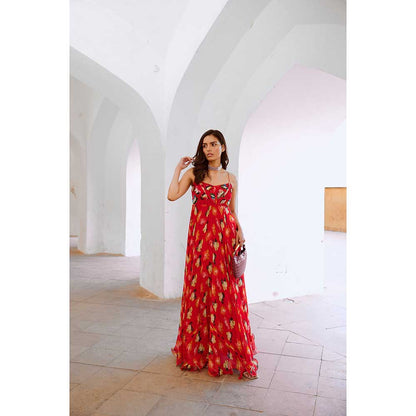 PALLAVI JAIPUR Lal Bagh Poppy Red Maxi Dress