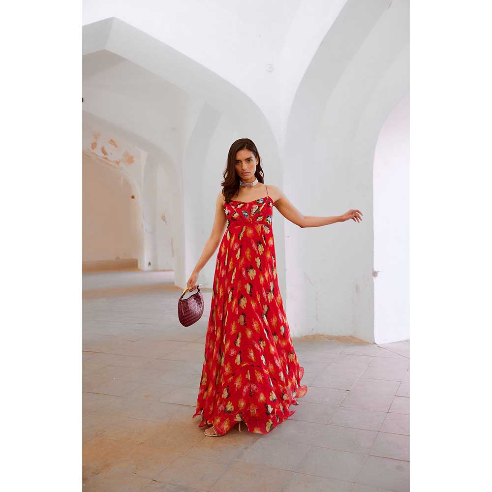 PALLAVI JAIPUR Lal Bagh Poppy Red Maxi Dress