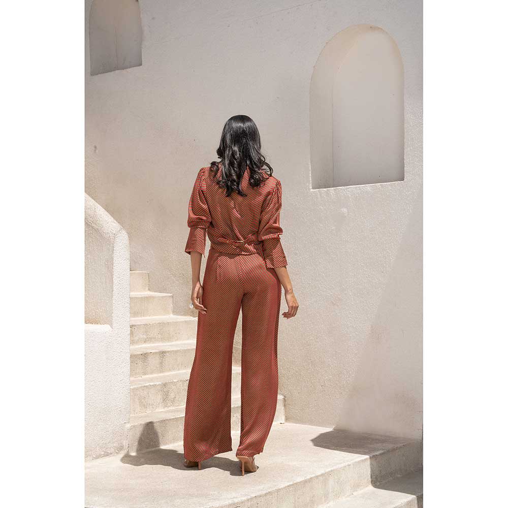 PALLAVI JAIPUR Gulbahar Maroon Stripe Koti Jacket With Pant (Set of 2)