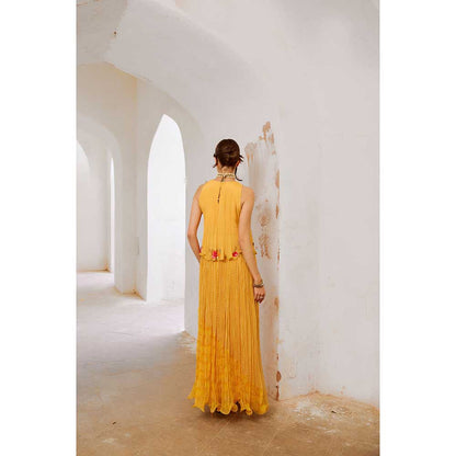 PALLAVI JAIPUR Gulbahar Daisy Yellow Gulshan Boho Top With Chiffon Skirt & Belt (Set of 3)