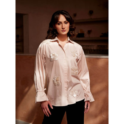 Palak Khandelwal Vanilla Cream Shirt with Sequin and Pearl Patches