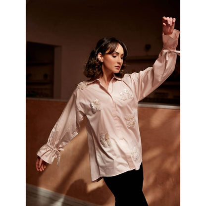 Palak Khandelwal Vanilla Cream Shirt with Sequin and Pearl Patches