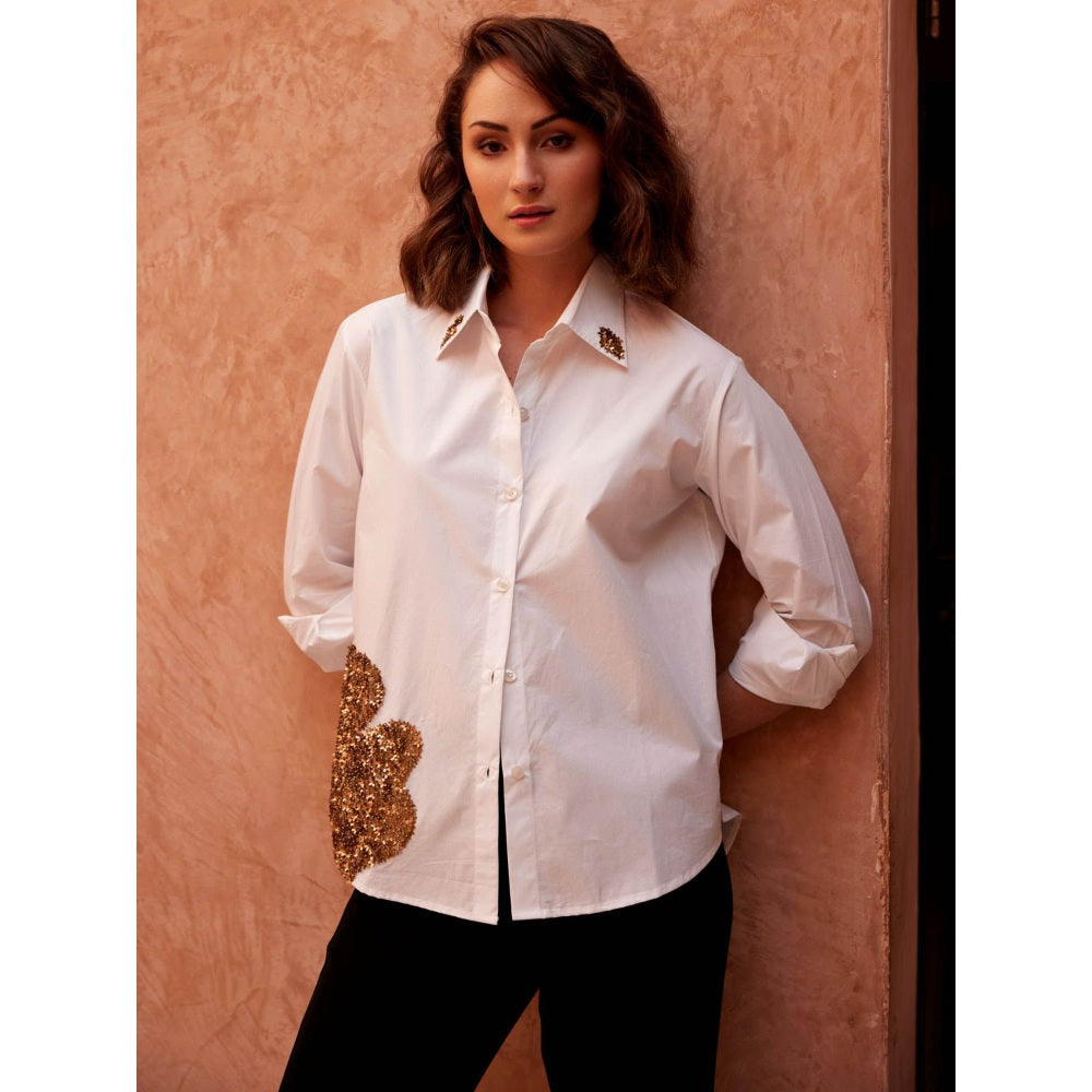 Palak Khandelwal White Shirt with Flower Sequin