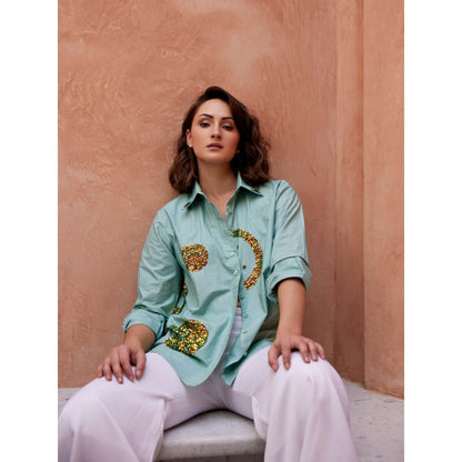 Palak Khandelwal Mint Green Shirt with Chrome Sequin