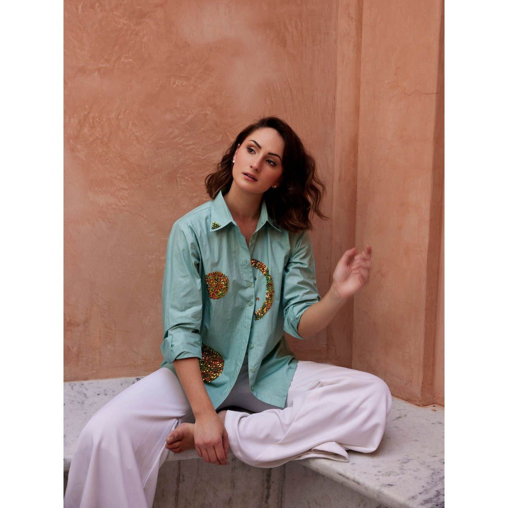 Palak Khandelwal Mint Green Shirt with Chrome Sequin