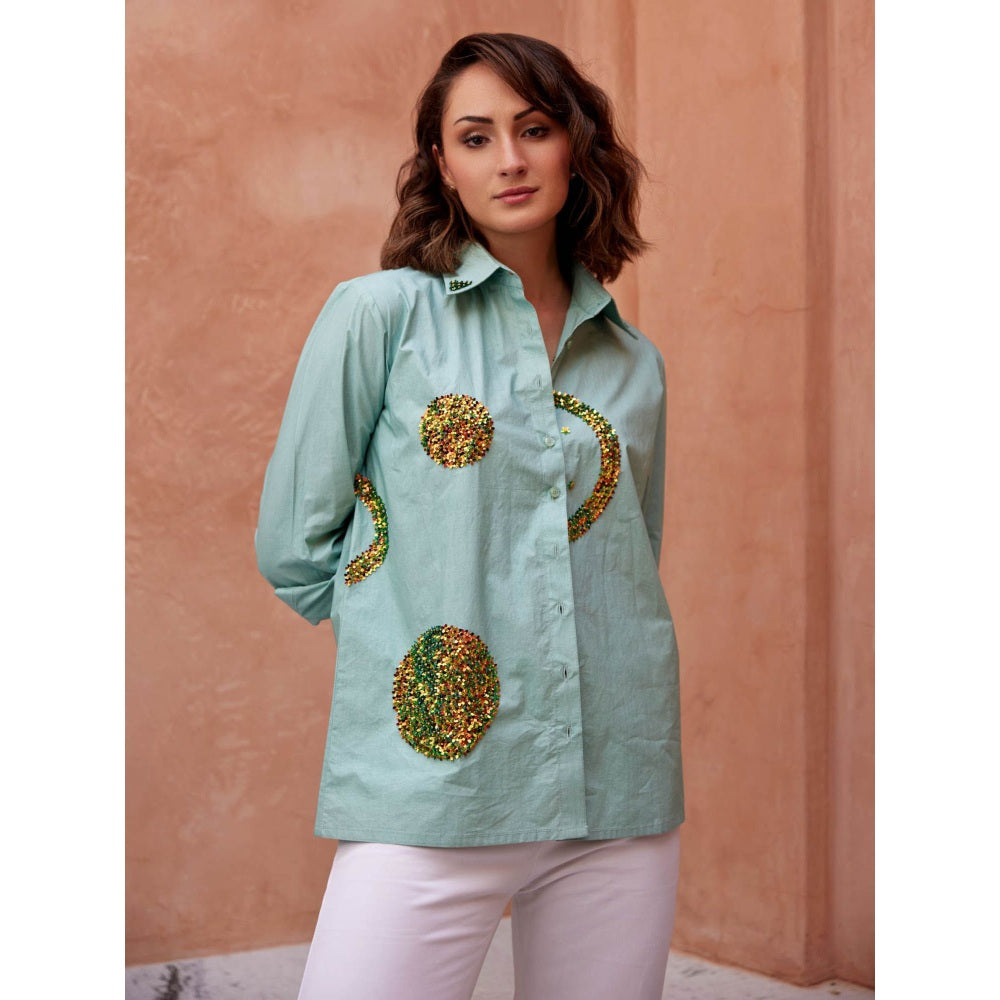 Palak Khandelwal Mint Green Shirt with Chrome Sequin