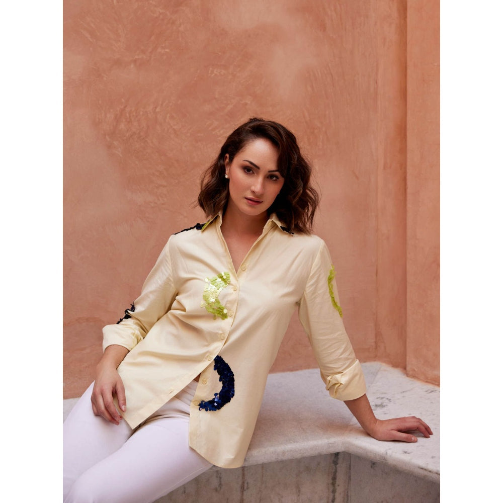 Palak Khandelwal Light Yellow Shirt with Sequin Abstract