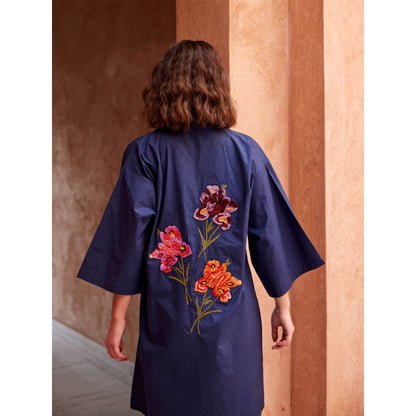 Palak Khandelwal Navy Blue Long Shirt with Flower Patches